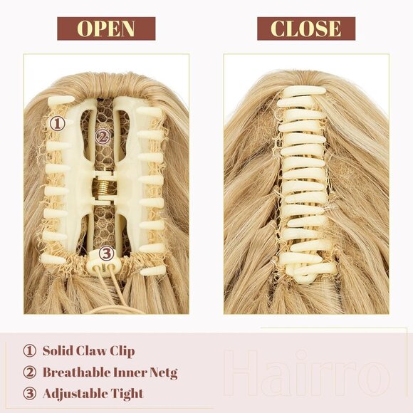 Claw Clip Ponytail Hair Extensions Synthetic Curly Wavy 24 Inch for Women - Picture 4 of 7